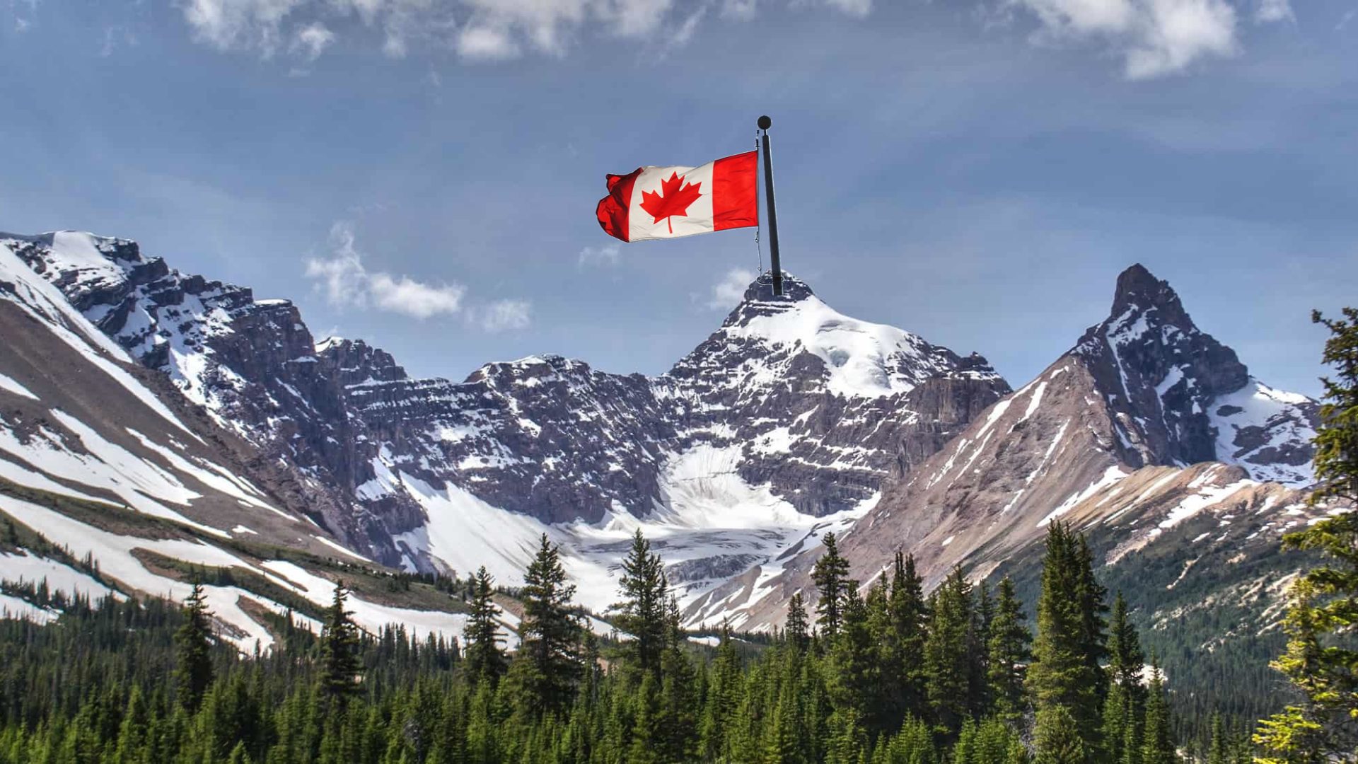 Rocky Canadian Mountain with a flag